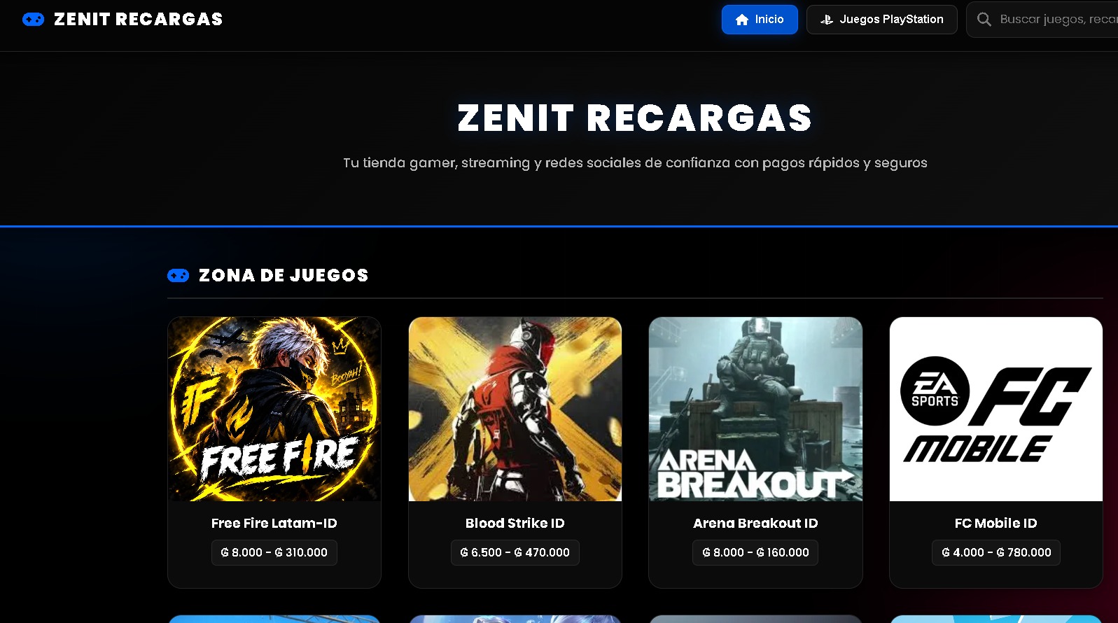 Página web de Zenit Recargas